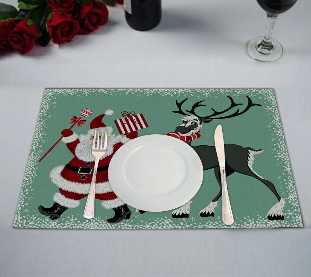 GCKG Merry Christmas Theme Placemat, Lovely Santa Claus Reindeer