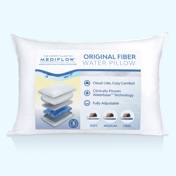 Mediflow Fiber Water Pillow: Adjustable Pillow for Neck Pain Relief, Pillow for Side, Back, and Stomach Sleepers, The Original Inventor of The Water Pillow, Clinically Proven Bed Pillow (Single Pack)