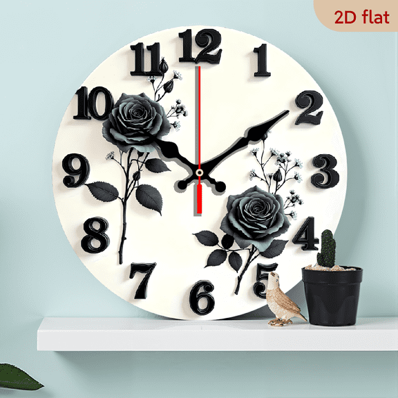 Elegant Black Rose Wall Clock, Minimalist Gothic Floral Design on Cream Background, Sophisticated Home Decor Clock for Bedroom & Living Room, Ideal for Dark Aesthetic Lovers
