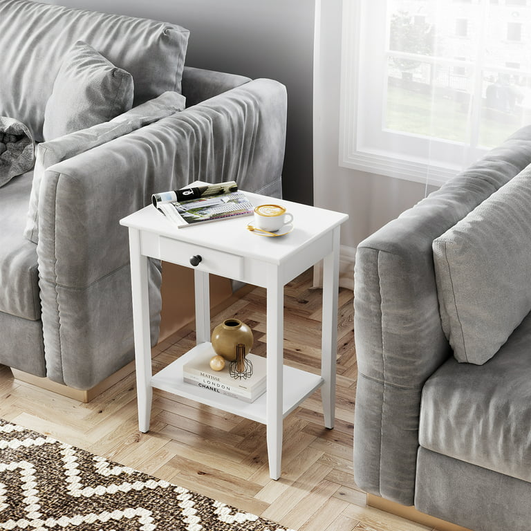 End Table Narrow Side Table with Drawer Grey Bedside Tables with 2