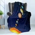 thumbnail image 4 of Space Soft Flannel Fleece Throw Blanket, Solar System Sun Uranus Venus Jupiter Mars Pluto Saturn Neptune Image, Cozy Plush for Indoor and Outdoor Use, 70" x 90", Dark Blue Orange, by Ambesonne, 4 of 5