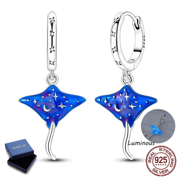 MULA 925 Sterling Silver Luminous Manta Ray Hoop Earrings for Women, Sparkling Cubic Zirconia Hypoallergenic Birthday Anniversary Gift with Box