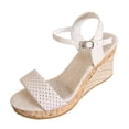 thumbnail image 6 of Rokment Womens Metallic Braided Platform Wedge Dressy Sandals Beach Boho Casual Leather Faux Wooden Chunky High Heel Ankle Strap Dress Pumps for Woman Summer B Size 6, 6 of 7
