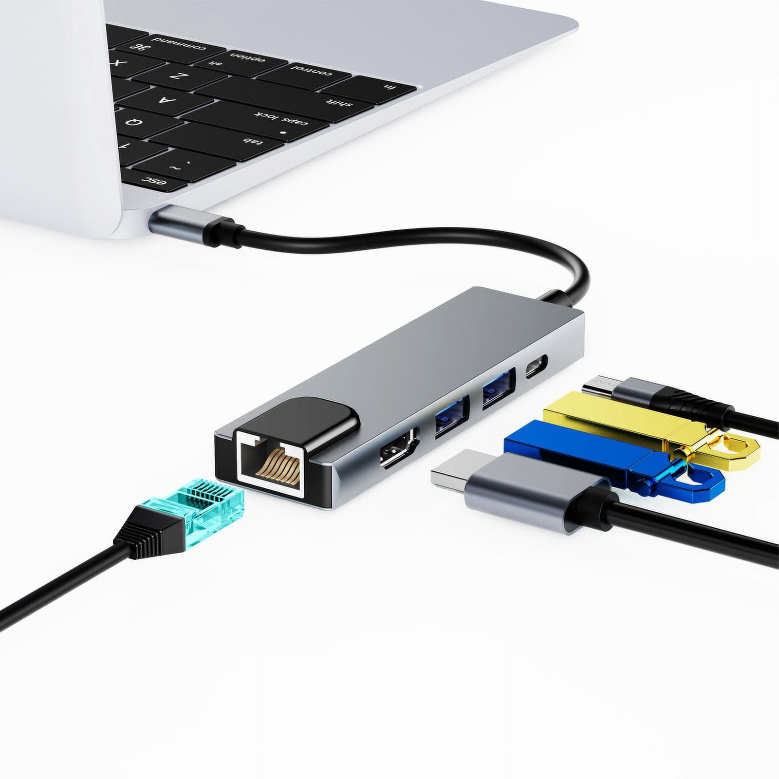 DOONJIEY  PD 87W RJ45 Ethernet 4K HDTV 5 In 1 Hub Aluminum Alloy Multiport Type C USB Adapter Hub for Laptop