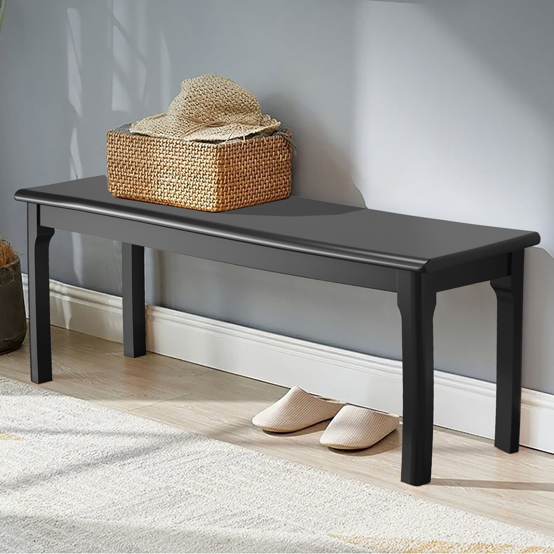WILK Dining Table Bench with Solid Wood Seat, Black - Walmart 