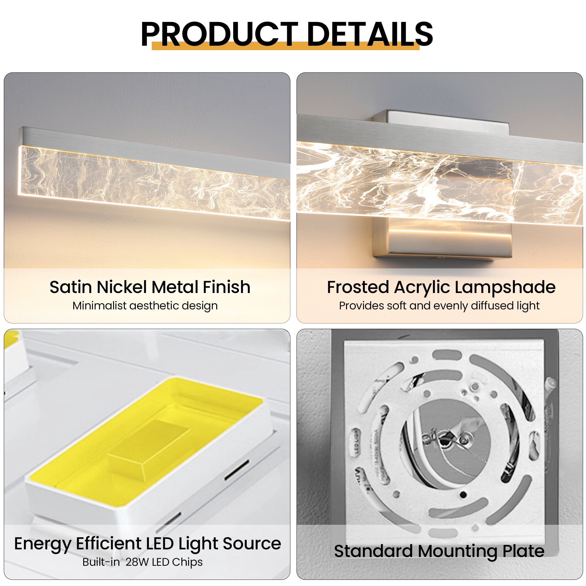 Brushed Nickel Bathroom Light Fixtures 39 inch Dimmable Metal Wall Sconce Fixtures Over Mirror LED Vanity Light Bar for Restroom Mirror 3000K Warm White Light