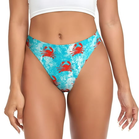 Qokaie Crab Swims In The Ocean Printed Women s Cotton Thong Underwear  Sexy Breathable Panties G-string-Small