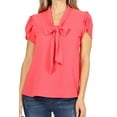 thumbnail image 5 of Women's Casual Petal Sleeve Bow Tie Neck Short Sleeve Blouse Top, 5 of 6