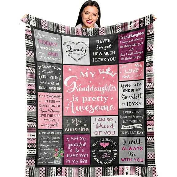 Contemporary Style Granddaughter Themed Flannel Throw Blanket Digital Print All Seasons Multipurpose Knitted Bedding with Inspirational Quotes and Loving Messages Machine Washable Cozy and Soft 1pc