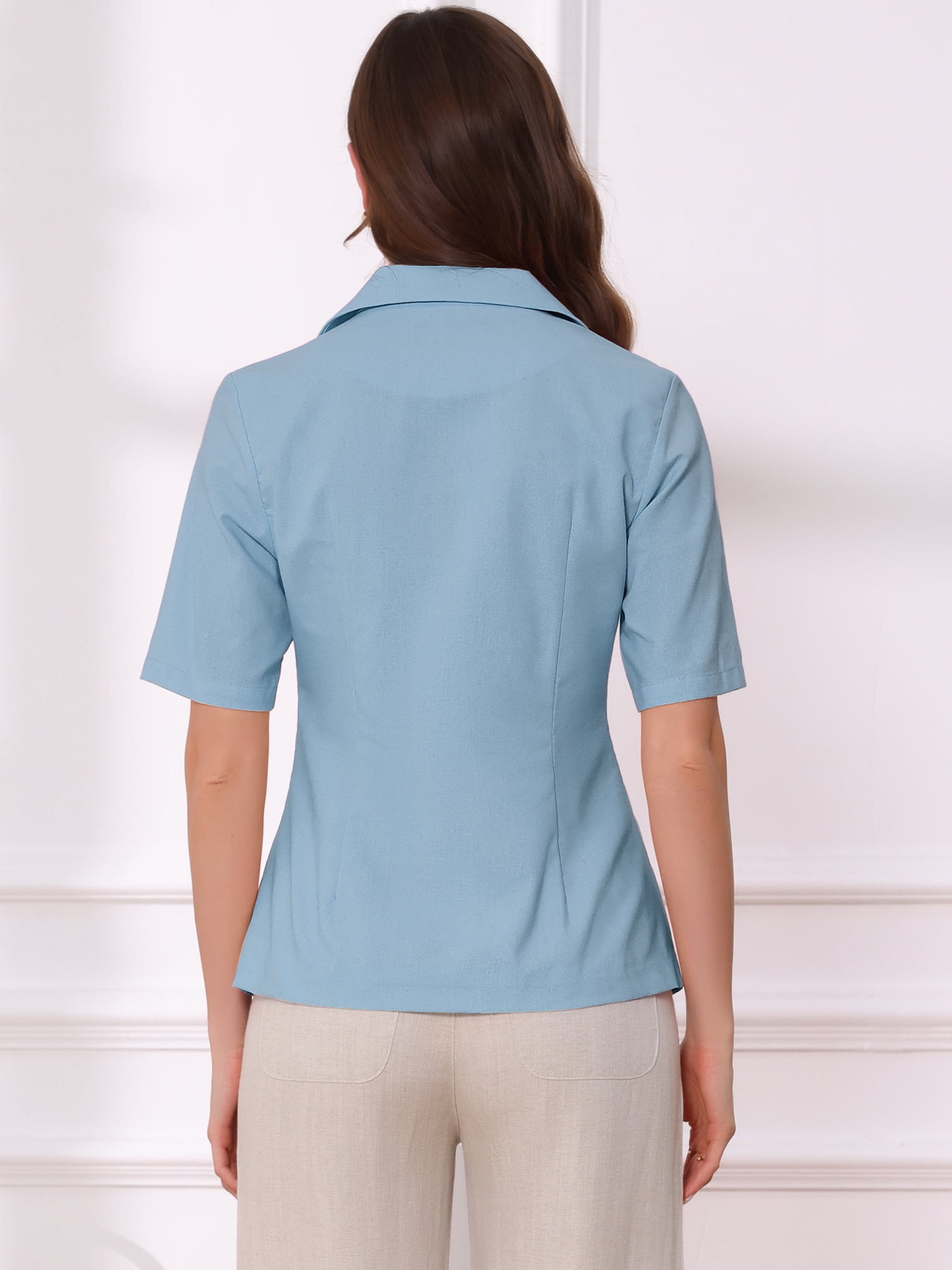 DARING DIVA Women's Linen Short Sleeve Cotton Lapel Collar Blazer XL Light Blue