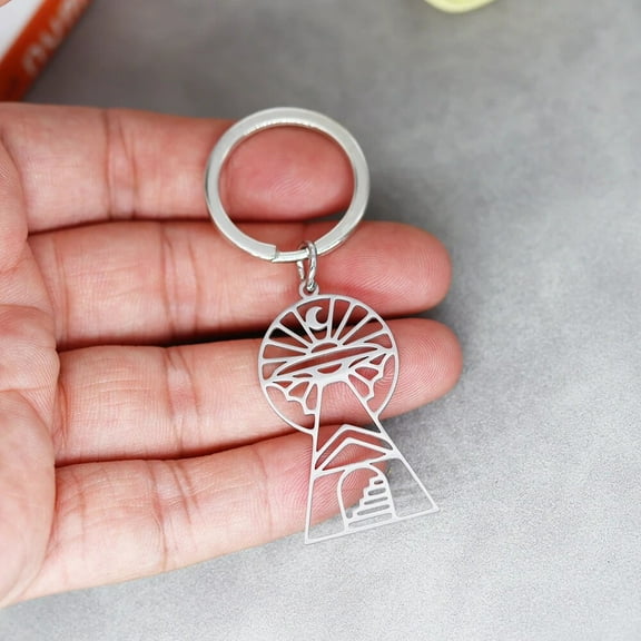 Sun Moon Star Keychain Geometric Key Holder Accessories DIY Women Men Jewelry Stainless Steel Pendant Car Bag Keyrings