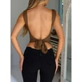 thumbnail image 3 of vera natura Women Solid Color Camisoles V-Neck Sleeveless Tie-Up Backless Tank Tops Summer Vests Streetwear Chocolate XL, 3 of 4