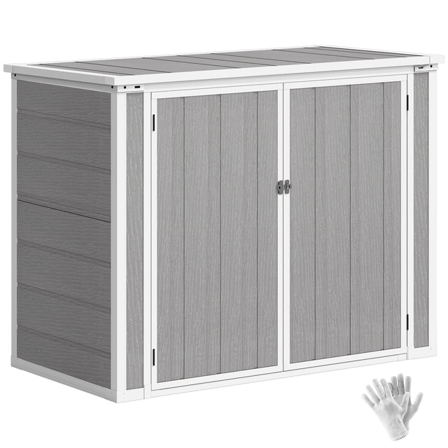 Outsunny 41 Cu. Ft. Outdoor Storage Shed, Storage Box w/ Chain Lid, Grey