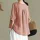 thumbnail image 3 of Camisa vintage de lino bordada para mujer: cuello en V holgado, manga 3/4, mezcla transpirable, jersey informal, blusa para todas las estaciones, 3 of 8