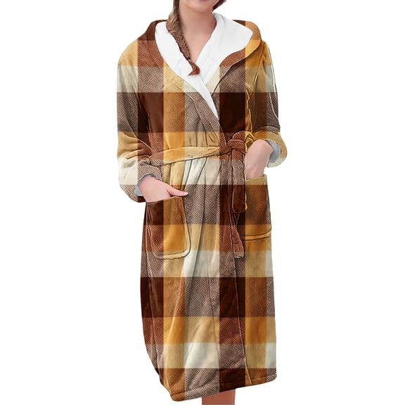 MEICHEN Bath Robes for Women Fashion Hooded Fleece Robe Soft Warm Bathrobe Cute Striped Plush Loungewear with Pockets Women's Essentials Summer Sleepwear