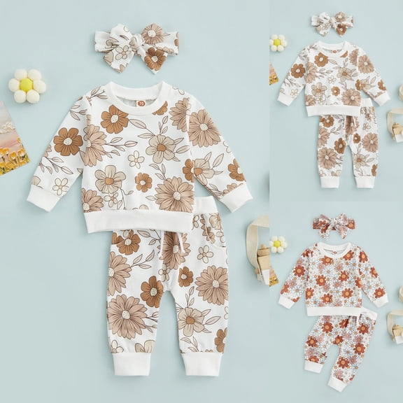 18 Months Girl Clothes Sweat Suits Toddler Baby Girl Clothes Fall/Winter Girls Outfits Ruffle Long Sleeve Tops Floral Flared Pants Girls' Clothing Sets