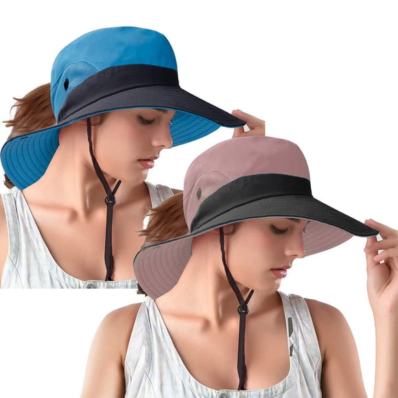 Rosoz Cola de Caballo Sombreros de Sol para Mujer Protección UV Malla Plegable ala Ancha Senderismo Playa Pesca Verano Safari