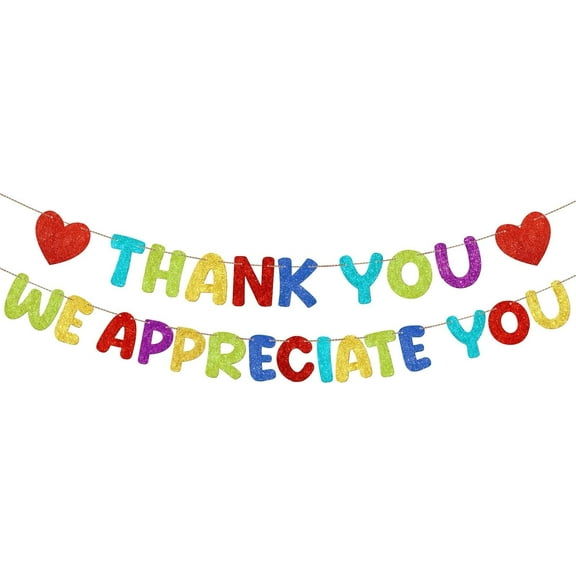 Pre Strung Thank You We Appreciate You Glitter Banner Funny Appreciation Banner for Employee Coworker Staff Teacher Thank Sign Party Decorations(Colorful)