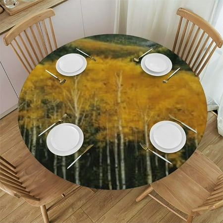 

Ullo0ord Fall Forest Table Cloth Round Fitted Tablecloths with Elastic Edge Green Mountain Sky Modern Abstract Painted Art Wipeable Waterproof Table Cover for Kitchen Wedding 42 -46