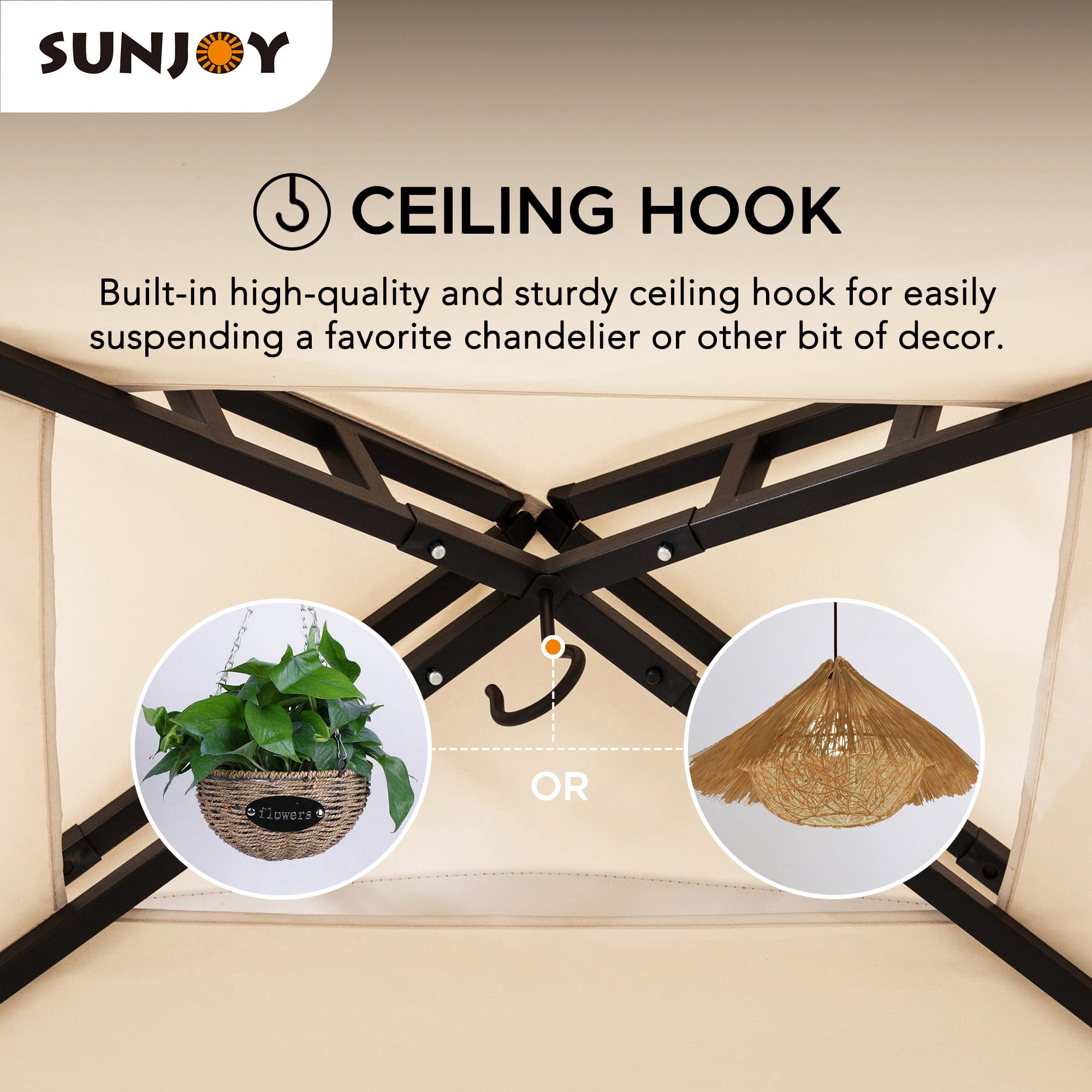 Sunjoy Orville 8 ft. x 5 ft. Black Steel 2-tier Grill Gazebo with Beige and Black Canopy