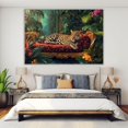 thumbnail image 4 of Mudket Framed Leopard on Red Velvet Chaise Canvas Wall Art, Jungle Leopard Print Living Room Decor, Trendy Animal Wall Art Ready to Hang - 12"L x 8"W, 4 of 10