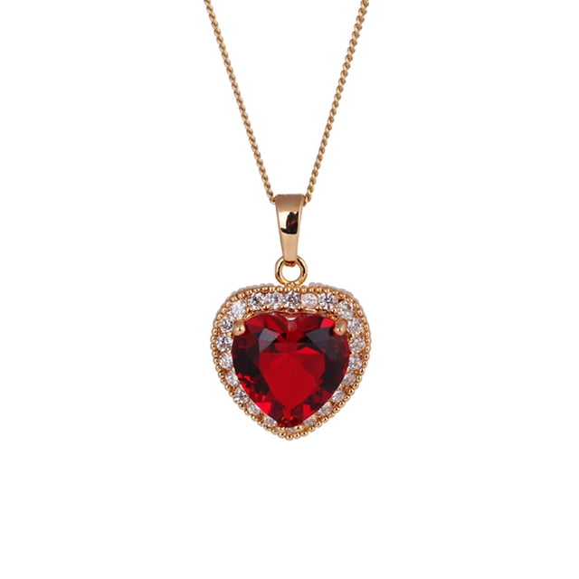 Collar sencillo con forma de corazón para mujer, con microincrustaciones de circonita roja grande, adorno personalizado para el cuello (dorado)