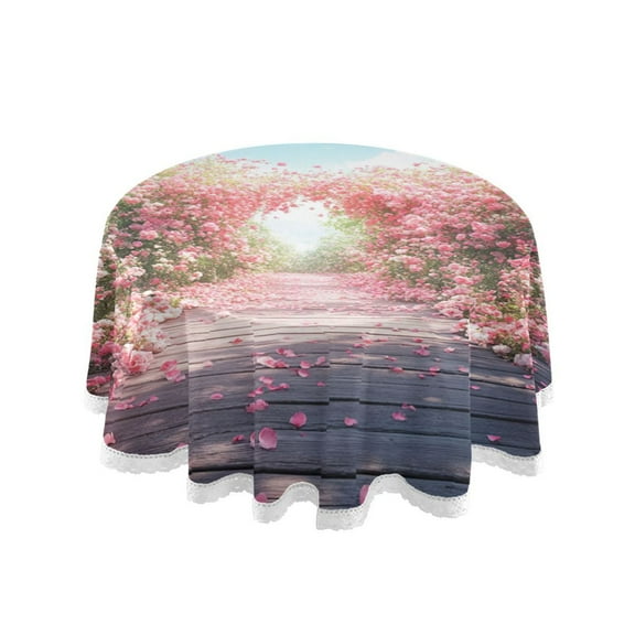 YAZAOO Round Tablecloth Blooming Roses Pattern Tableclothes