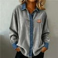 thumbnail image 2 of Denim Button Down Shirts for Women Solid Casual Long Sleeves Lapel Denim Bottun Tops, 2 of 6