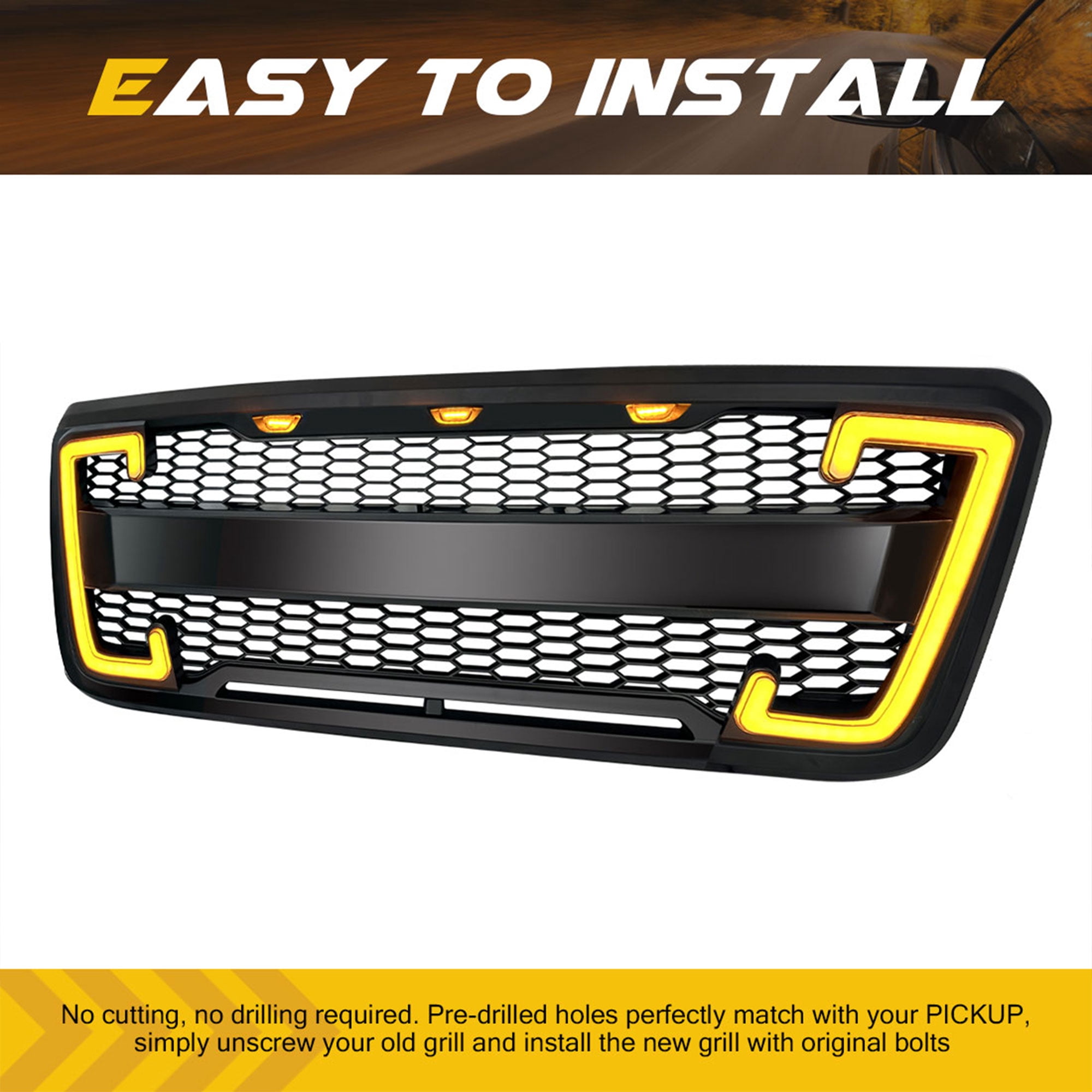 AMERICAN MODIFIED Raptor-Style Grille w/Turn Signal Lights, 04-08 Ford F150