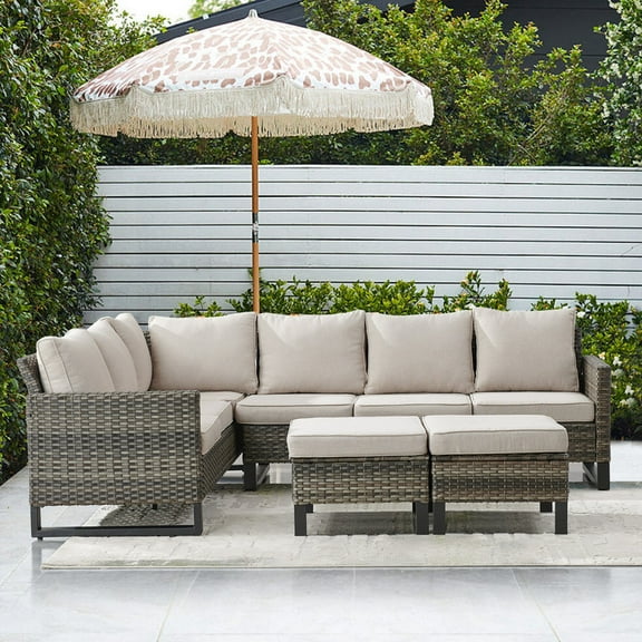 Gymojoy Outdoor Patio Furniture Set 3 Pieces Sectional Rattan Sofa Set Gray Wicker Patio Conversation Set with Ottomans and Cushions