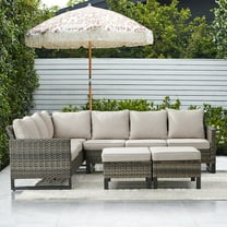 Gymojoy Outdoor Patio Furniture Set 3 Pieces Sectional Rattan Sofa Set Gray Wicker Patio Conversation Set with Ottomans and Cushions
