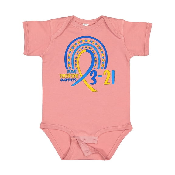 Inktastic 3-21 World Down Syndrome Day Blue and Yellow Rainbow Ribbon Boys or Girls Baby Bodysuit