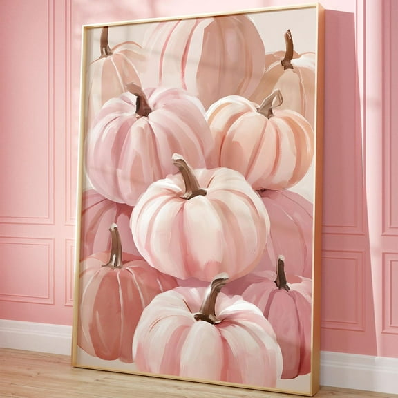Miluva Pink Pumpkins Wall Art Print, Pastel Fall , Trendy Girly Poster, Colorful Autumn Printable, Thanksgiving Decor, Digital Decor For Living Room Bedroom, 8x12 UNFRAMED