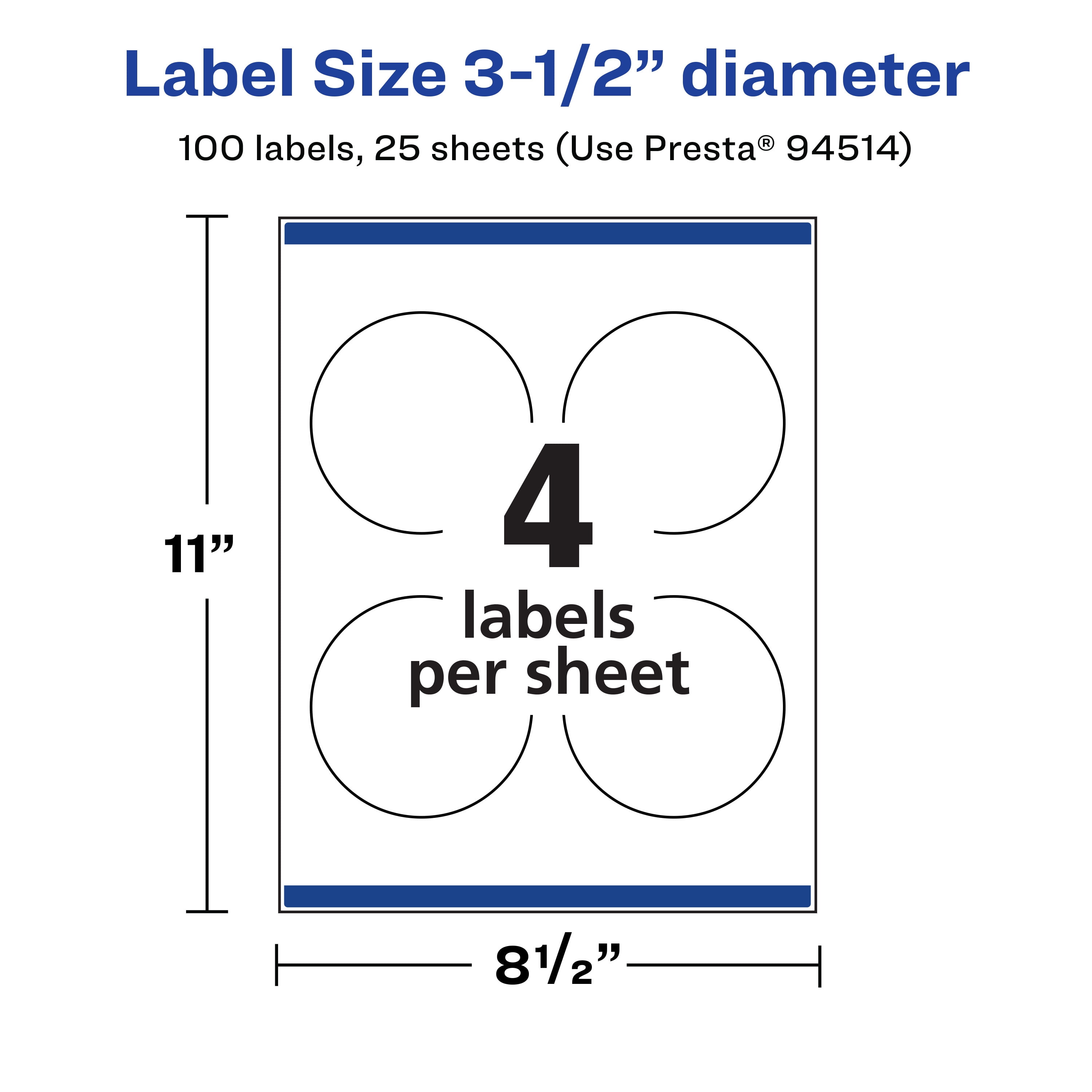 Avery 3-1/2" Diameter Waterproof Round Labels, 100 Labels