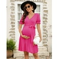 thumbnail image 3 of Yesfashion Wholesale Women's V Neck Short Sleeves Pregnancy Casual Tie High Waist a Line Solid Color Midi Dress, 3 of 8