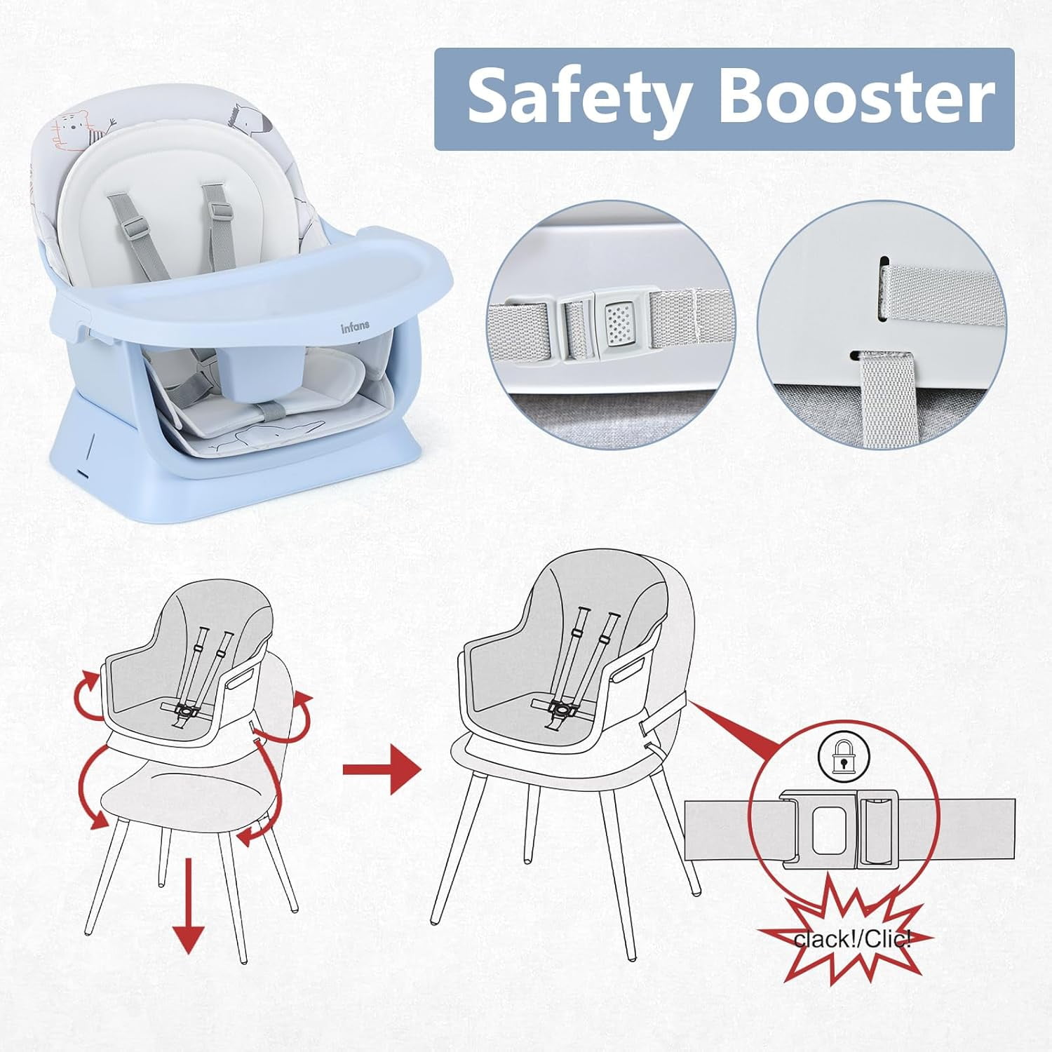 INFANS 8 in 1 Baby High Chair, Convertible Highchair for Babies and Toddlers, Infant Dining Booster Seat, Building Block Table, Kids Stool Table Chair Set with Removable Tray