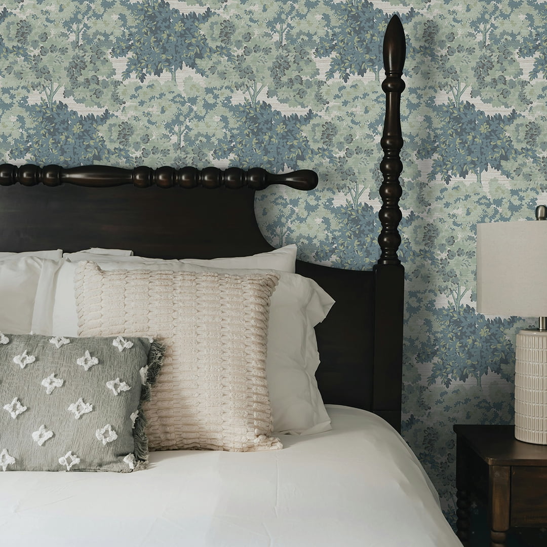 Tempaper Green Canopy Toile Faux Grasscloth Removable Peel and Stick Wallpaper, 20.5 in X 16.5 ft