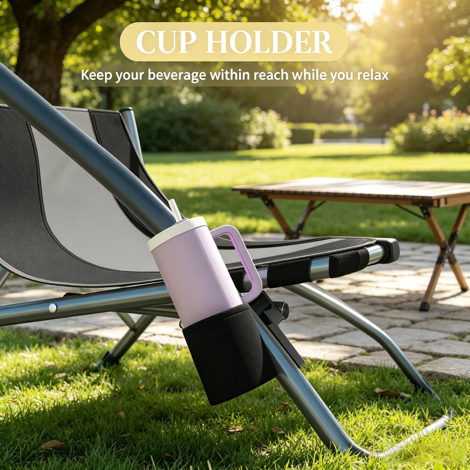 2 Pack Foldable Beach Chairs with Carry Bags, 600D Oxford Metal Frame Portable Lawn Chairs Mesh Back Foam Armrest Cup Holder Holds 265 LBS No Assembly