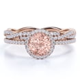 thumbnail image 1 of JeenMata Conjunto de Trío de Morganita Creada en Corte Redondo de 1,5 Quilates - Conjunto de Novia - Conjunto de Trío de Boda - Anillo de Halo - Anillo de Racimo - Oro Rosa de 18 K sobre Plata, 1 of 5