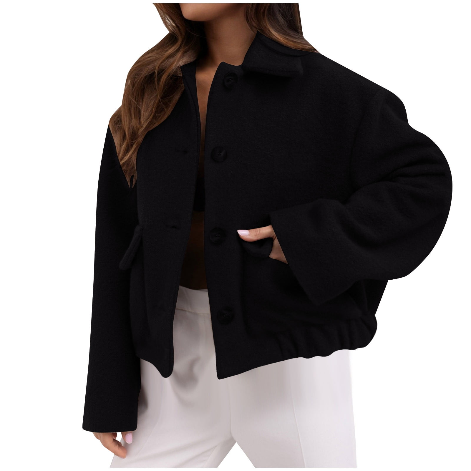 WRKEKC Women's Single Breasted Wool Coat Solid Color Classic Winter Jacket Elegant Outerwear