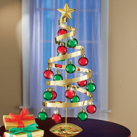 Ice Sculpture Christmas Decorations Collections Etc Gold Tabletop Christmas Tree Sculpture with Ornaments ()