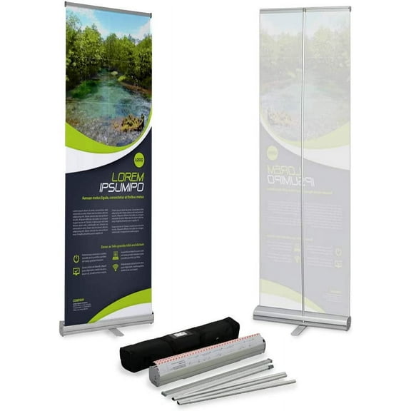 Vispronet Retractable Banner Stand – 24in x 79in Print Holder for 2ft x 6.6ft Signs, Trade Show Display with Aluminum Pole for Promotional Events, Portable Backdrop, Stand Only