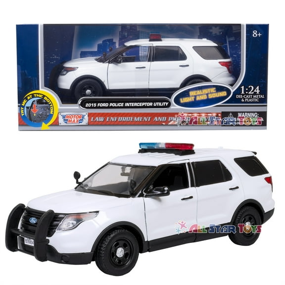 2015 Ford Unmarked Police Interceptor Utility w/Lights and Sounds, White - Motormax 79535 - 1/24 Scale Diecast Model Toy Car