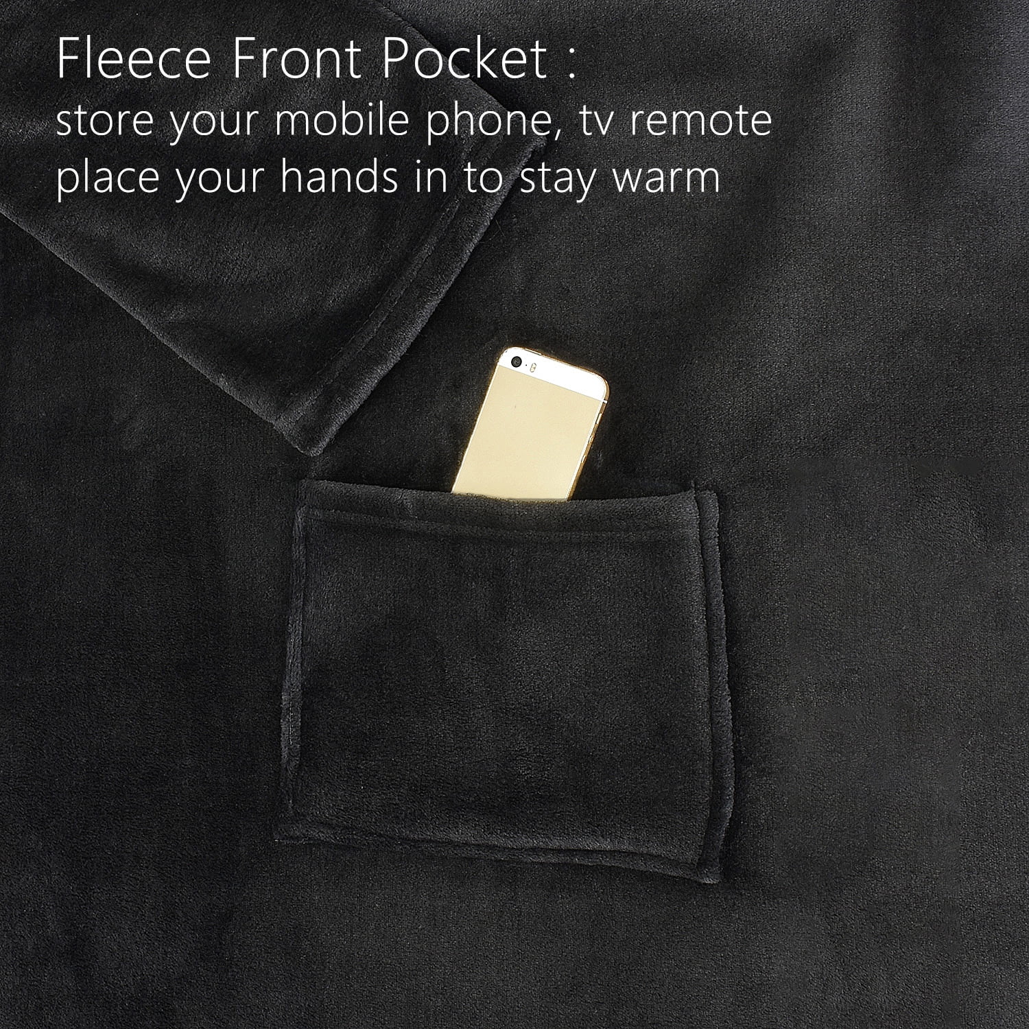 Wearable Fleece Blanket with Sleeves and Pocket for Women Men, Super Soft Microplush Adult Wrap Full Body Blanket Robe for Lounge Couch As Seen On TV 73" x 51" | Catalonia series by Terrania | Black