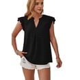 thumbnail image 2 of Womens Blouse V Neck Ruffle Sleeve Flowy Shirts Dressy Casual Cute Summer Tops Black M, 2 of 9