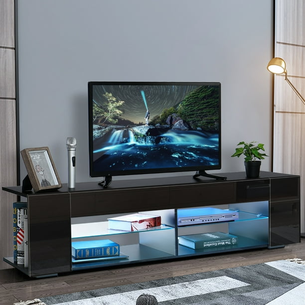 Modern Led Tv Stand Cabinet For Tvs, Entertainment Center With Side Shelves