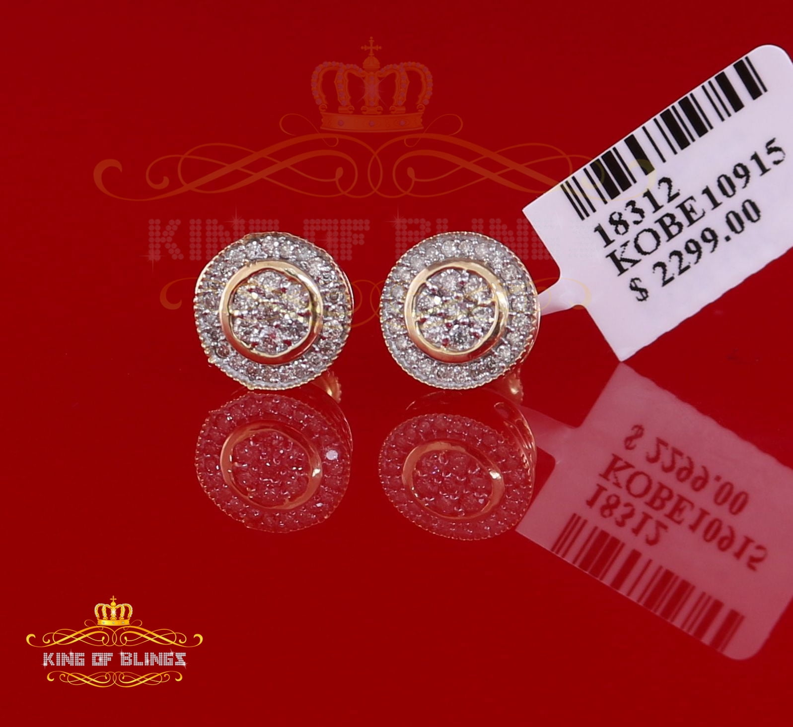 King of Bling's 10K Real Yellow Gold Real Diamond 0.50CT Men's/Women's Stud Round Earring