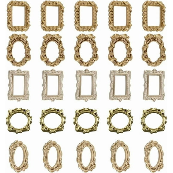 25Pcs 5 Styles Mini Resin Picture Frame Vintage Photo Frame Tiny Jewelry Display Frame Miniature Photography Photo Frame Ornament for Desktop Party Decorate Phone Manicure