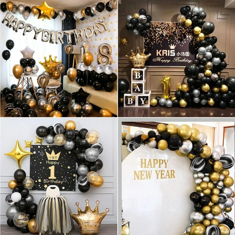 Kit arche à ballons Black Gold & Silver (108 Ballons) – Happy Muz Deco