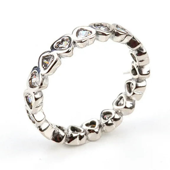 3mm*3mm AAA Love Heart White CZ Band 925 Silver Women's Engagement Ring Size 5-9